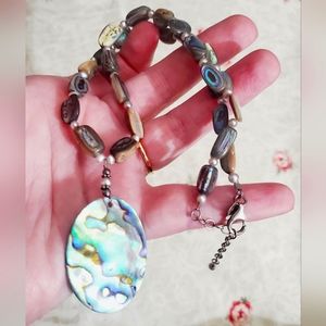 925 sterling Vintage stunning abalone shell necklace natural artisan handmade